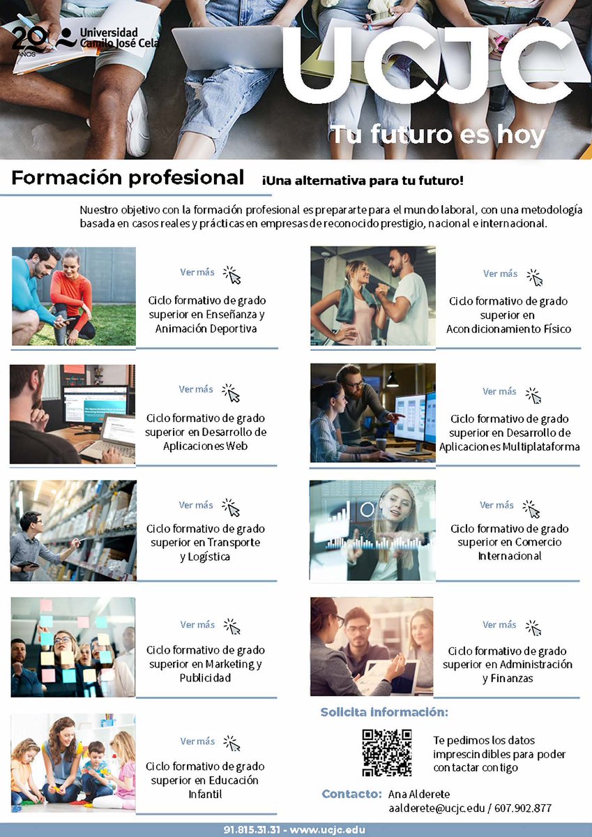 CepUcjc's tweet photo. La #FP on line es una oportunidad de seguir formándote mientras trabajas. Conoce la oferta de #CiclosFormativos de grado superior en modalidad on line de la @universidadcjc 
Pregúntanos en aalderete@ucjc.edu o 607902877

#FPonline #FormaciónProfesional #TécnicoSuperior https://t.co/SODcl634fT