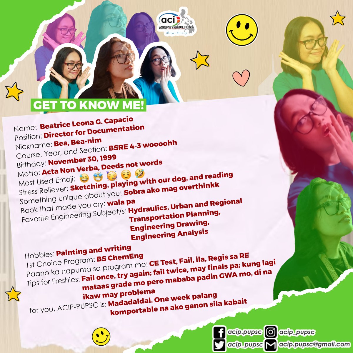 acip_pupsc's tweet photo. Swipe and scroll lang, mima. Malay mo makarelate ka sa hobbies, faves at kwento nila 😉
#Beyond6reatness
#Admin6
#KonkretongPamilya
#AlwaysAdvancing https://t.co/tZRKdylXKN