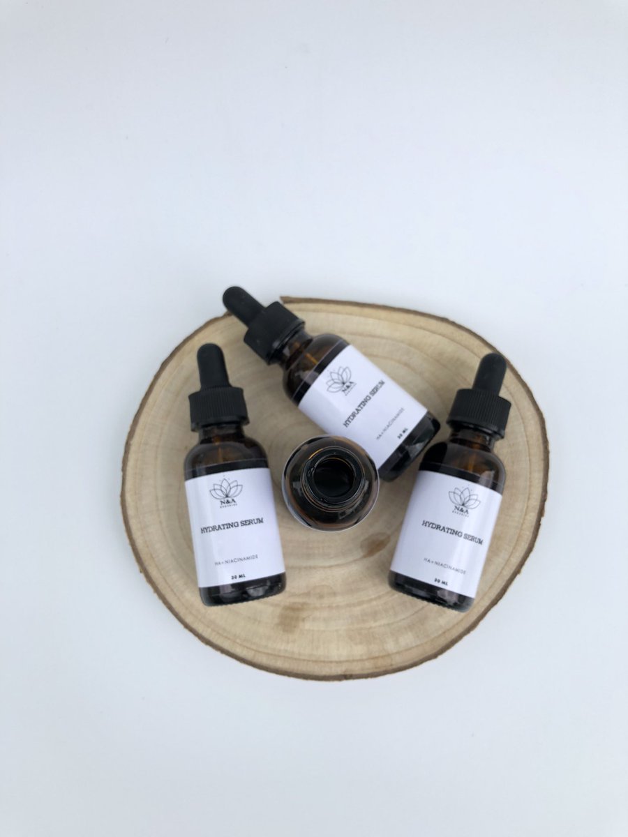 Hydrates your skin with hyaluronic acid and panthenol which are amazing humectants. 
Lighten dark spots and even out skintone with safe brightening ingredients
Our Hydrating Serum is safe for all skin types and leaves your skin feeling dewy and  hydrated.
#hydratingserum