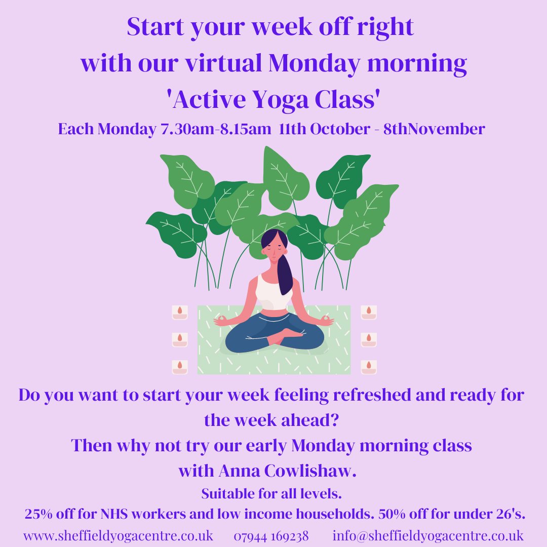 Yoga_Sheffield's tweet photo. Want to beat your Monday blues? Sign up to our brand new Monday Morning Yoga Class and start your week off the right way. 

Book your place on our website: https://t.co/Iny1MoT18a

#yoga #yogasheffield #MondayMotivation #zoomyoga #Sheffield https://t.co/SsxJpQ9Ca9