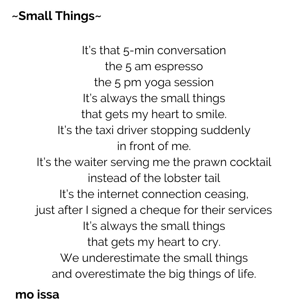 moissawrites's tweet photo. It’s the little things in life.

#poemoftheday #moissawrites #thelittlethings #contentment #poeticcommunity #ghanaianwriters #writingcommunity #blogger #reader #elite #entrepreneurship #universitystudents #ghana #lebanon #london #america #canada #cairo #kenya #monday #trending https://t.co/gHyRqeX3By