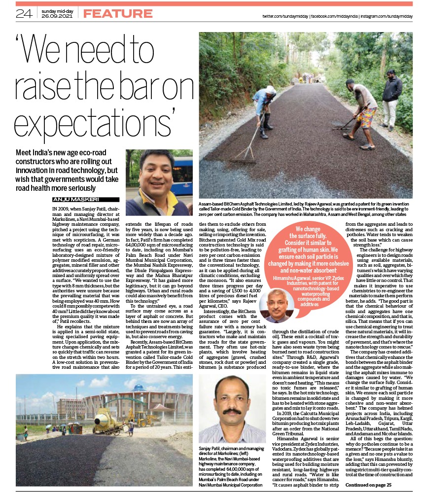 Bitchem_SM's tweet photo. "Meet India's new age eco-road constructors who are rolling out innovation in road technology but wish that governments would take road health more seriously." Bitchem CEO Rajeev Agarwal gets featured in Sunday Mid-Day. @rajeev_sm @TheSMGroup @sundaymidday #greenroads #coldmix https://t.co/gEpo1zjbpN