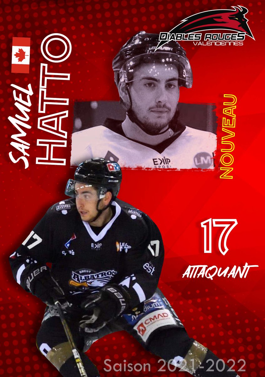 🆕 Recrutement chez les Diables ℹ🆕

Il retraversera l’atlantique pour une 2ème saison en France, après avoir évolué pour les Albatros de Brest en D1 la saison passé, Samuel Hatto, attaquant Canadien pose ses valises à Valenciennes.

🔗 : eliteprospects.com/player/534601/…