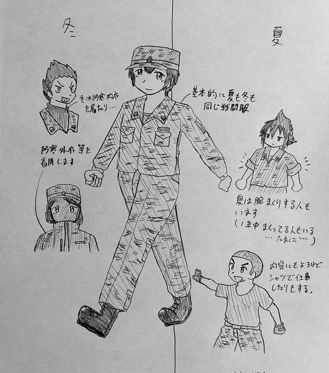 陸上自衛官の戦闘服は基本的に夏用、冬用等無く一年通して同じ戦闘服です 