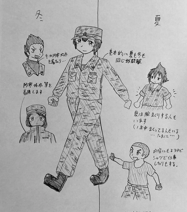 陸上自衛官の戦闘服は基本的に夏用、冬用等無く一年通して同じ戦闘服です 