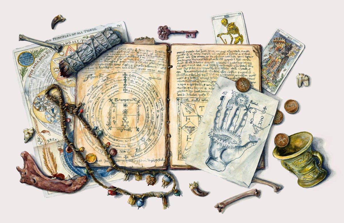 bigredsharks's tweet photo. 'Grimoire'- watercolor on paper https://t.co/yGDLIsKHGZ