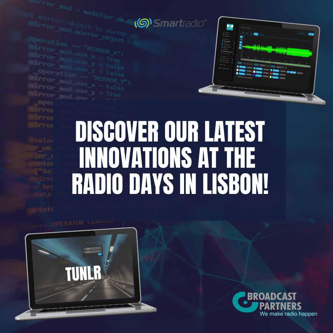 𝐁𝐫𝐨𝐚𝐝𝐜𝐚𝐬𝐭 𝐏𝐚𝐫𝐭𝐧𝐞𝐫𝐬 𝐰𝐢𝐥𝐥 𝐛𝐞 𝐩𝐫𝐞𝐬𝐞𝐧𝐭 𝐨𝐧 𝐭𝐡𝐞 <a href="/RadiodaysEurope/">Radiodays Europe</a> 𝐢𝐧 𝐋𝐢𝐬𝐛𝐨𝐧! 

Discover our latest innovations at the radiodays on 9 - 11 october. Keep an eye on us for more information 😉

#Radiodays #broadcastpartners #broadcast #software
