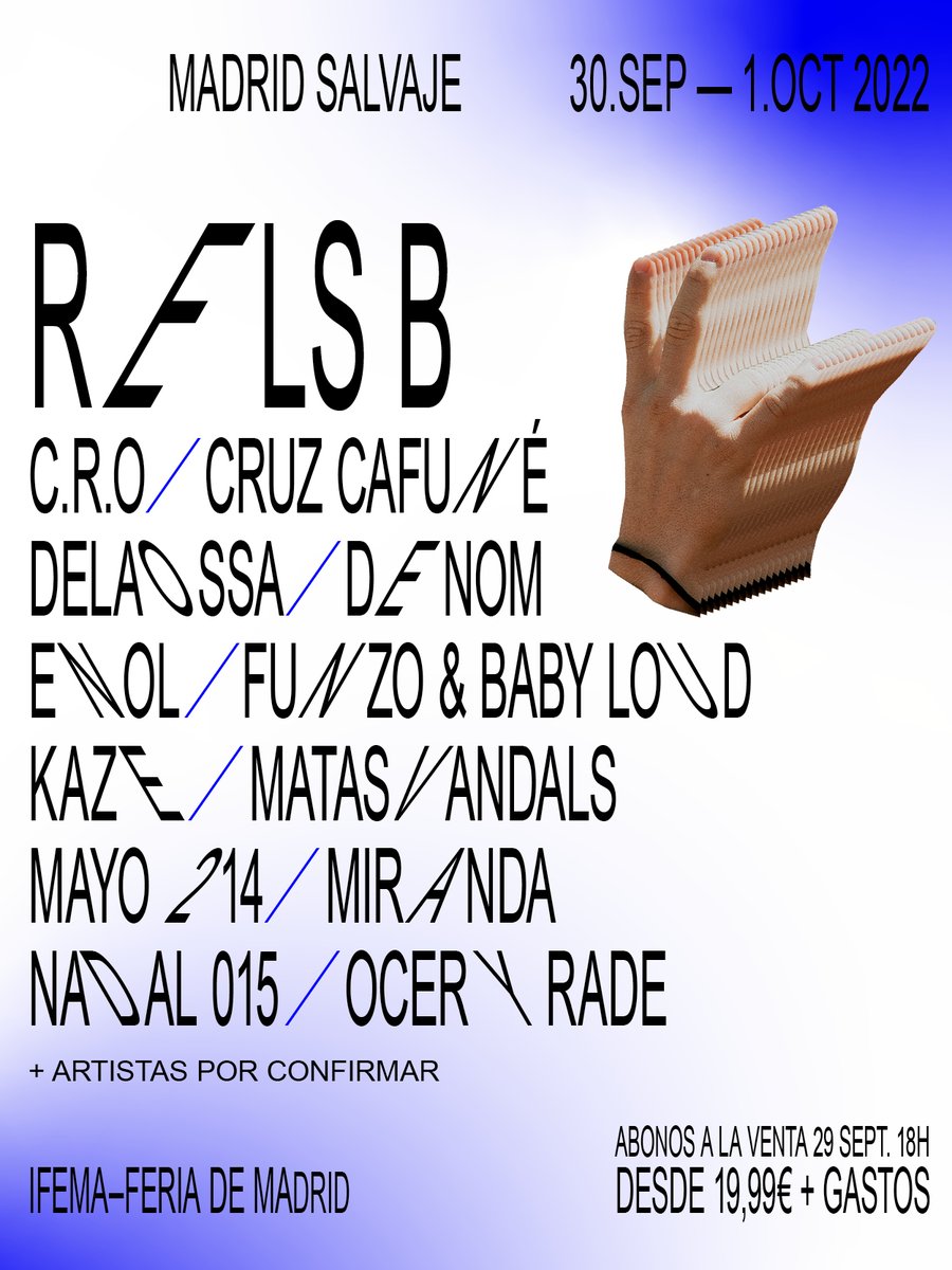🔥 ¡Primeras confirmaciones de #MadridSalvaje2022! 
Os esperamos el 30.SEP y 1.OCT.

Abonos a la venta el 29.SEP (18H) desde 19,99€ + GG en madridsalvaje.com