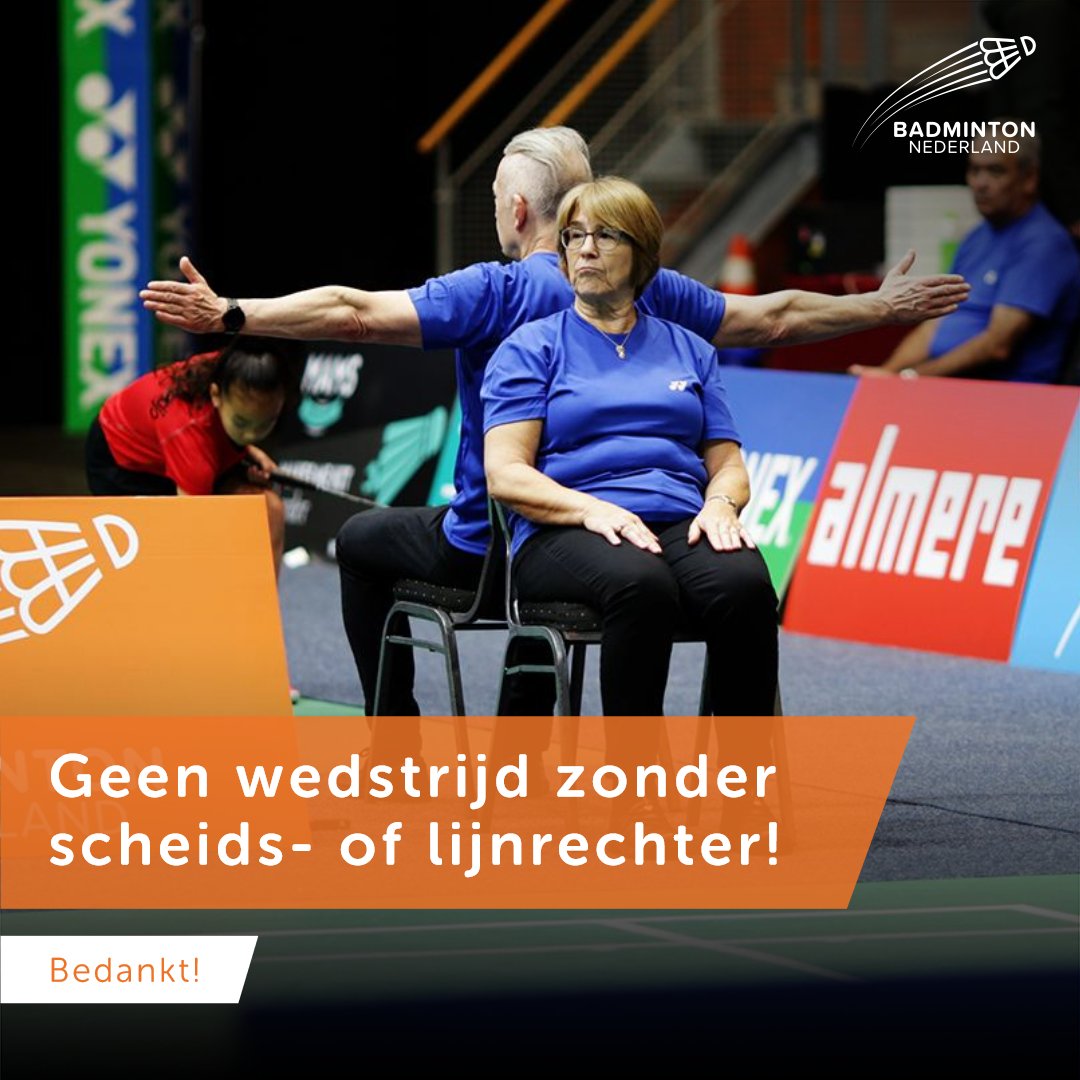 BadmintonNLD's tweet photo. Het is de Nationale week van de Scheidsrechter en daar staan wij graag even bij stil, want zonder scheids- of lijnrechter geen wedstrijd!
Scheids- en lijnrechters, referees: bedankt!
#badminton #badmintonlife #welovebadminton #scheidsbedankt #badmintonrules https://t.co/ljRWYUkdeS
