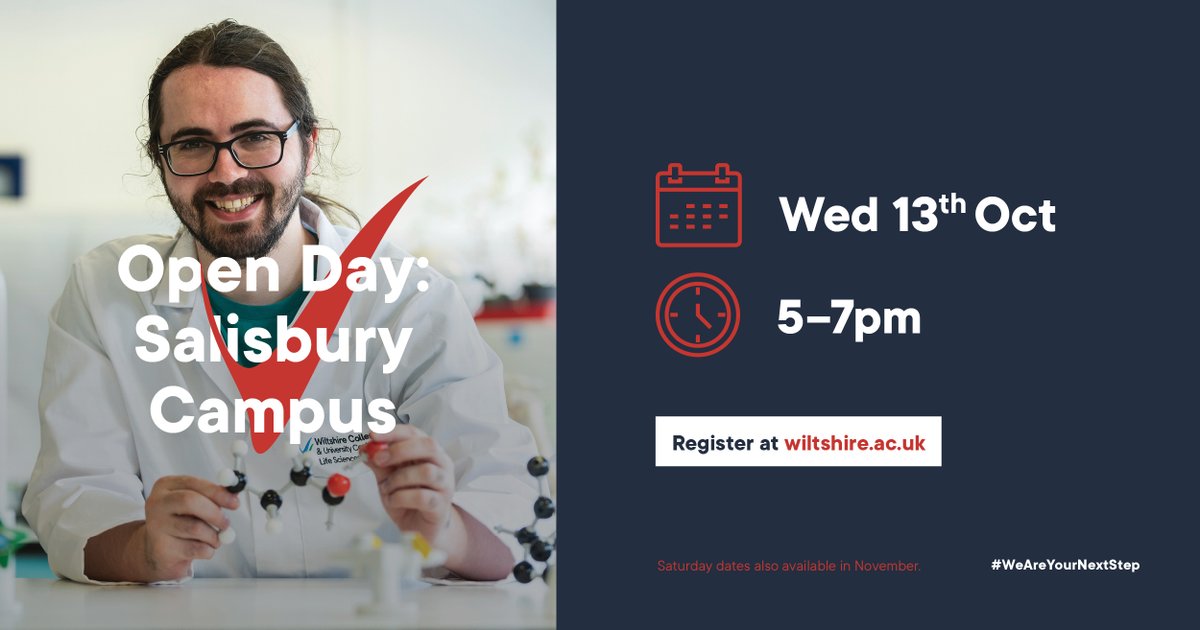 WiltsColl's tweet photo. The College’s Salisbury campus welcome's you back to our in-person Open Event! 

Discover our wide range of vocational and creative courses, whilst taking a tour of the campus and meeting with our expert lecturers.

Register today at: https://t.co/q188a47JYF
#WeAreSalisbury https://t.co/BAtU1HmOzk