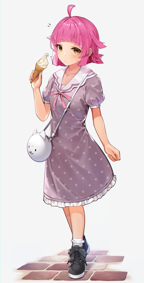 tennouji rina 1girl food pink hair solo ice cream ahoge dress  illustration images