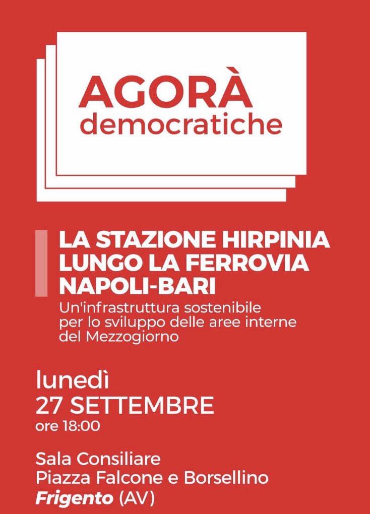 luifam's tweet photo. Oggi @agora_dem a #Frigento sulla stazione #Hirpinia lungo la ferrovia #NapoliBari : un’infrastruttura sostenibile per lo sviluppo delle #areeinterne del #Mezzogiorno https://t.co/mio72FQUV2