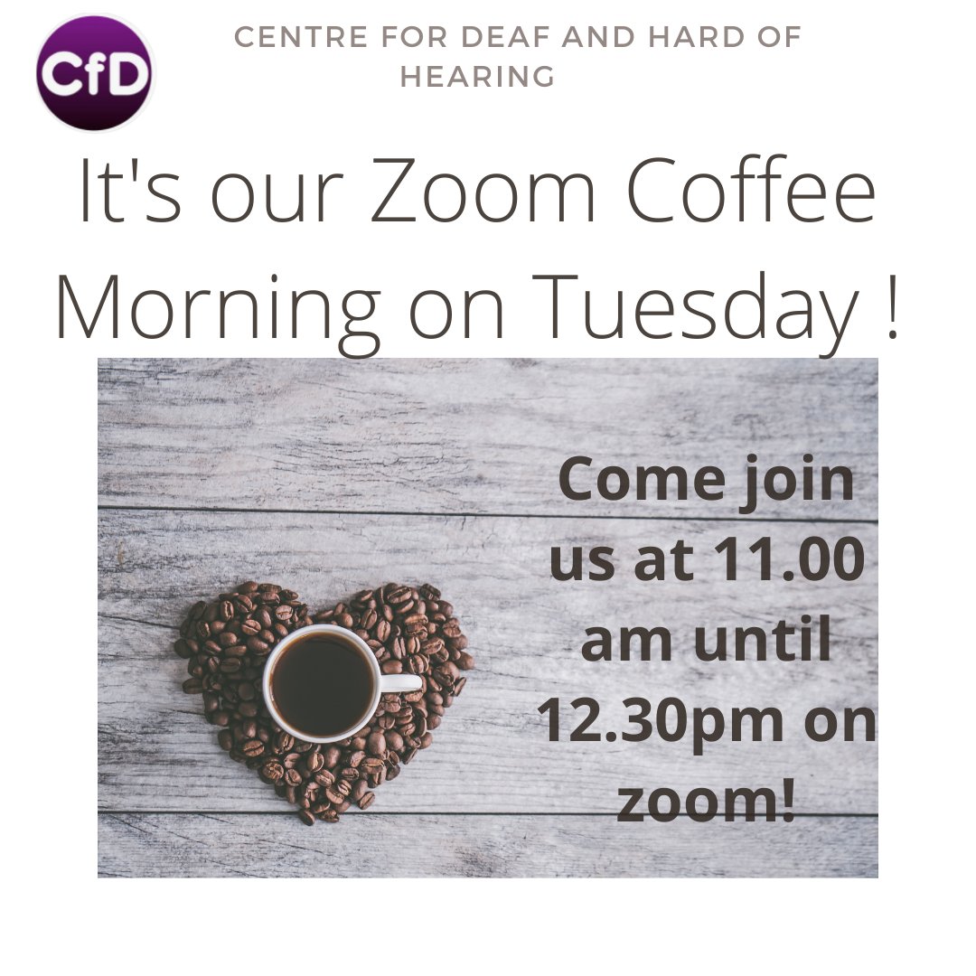 September is International Deaf Awareness Month! We hope you join us at our Zoom Coffee Morning on Tuesday from 11.00am until 12:30pm. Stimulating conversation is always guaranteed! 
Please share everyone is welcome!
Click here to join the conversation: 👇us02web.zoom.us/j/84730841923