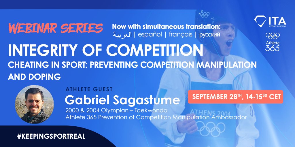 IntTestAgency's tweet photo. Quick reminder for our upcoming webinar "Integrity of Competition". We are excited to have Olympian Gabriel Sagastume joining us tomorrow as our athlete guest. 

Make sure to register for your free spot: https://t.co/zYfO2GjZwp

#KeepingSportReal #antidoping #webinar https://t.co/OLrjr2bpTP