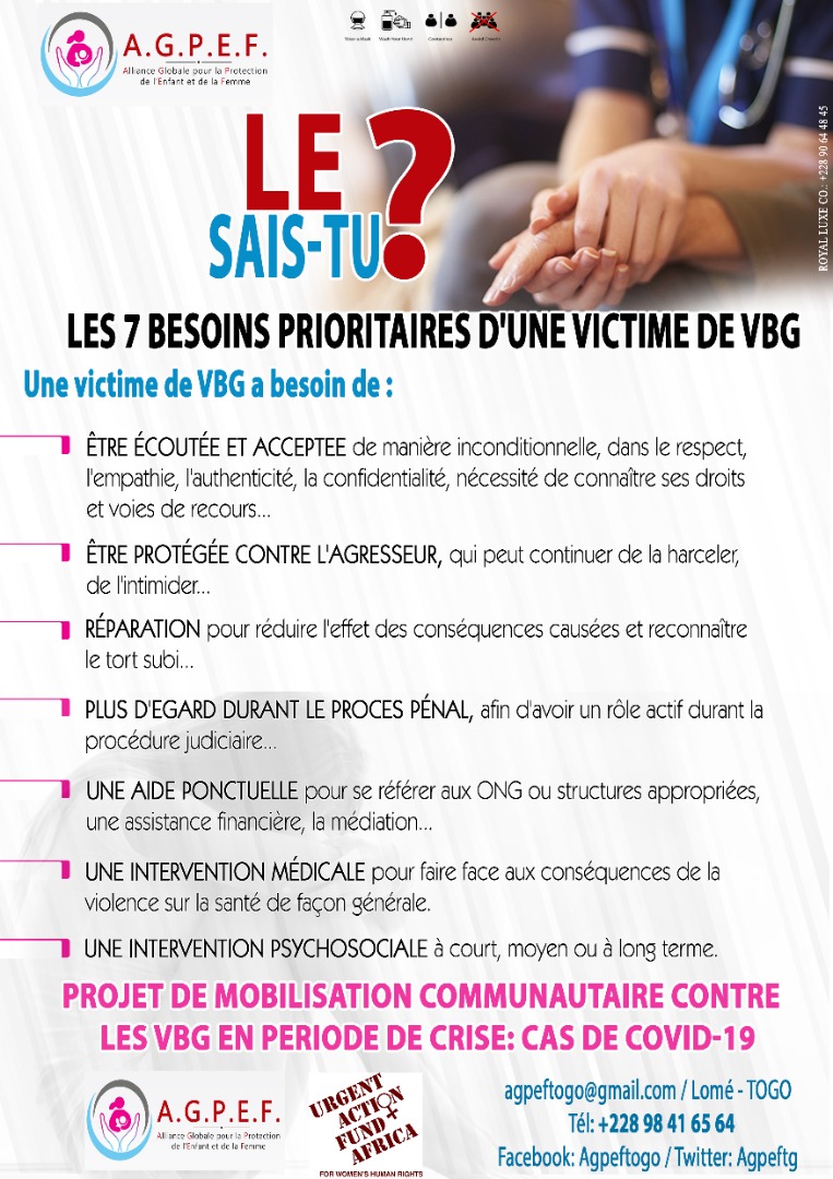 Sept besoins prioritaires d'une victime de VBG