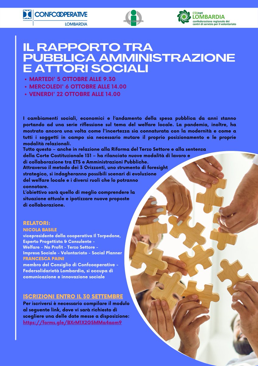 irecooplomb's tweet photo. In collaborazione con @LombardiaConf e @CSVnetLombardia il nostro prossimo webinar "IL RAPPORTO TRA PUBBLICA AMMINISTRAZIONE E ATTORI SOCIALI"
Per iscriversi 👉https://t.co/NUK6gGoY2J 
#PA #attorisociali #metodo3h #threehorizons #futuro #welfare #collaborazione #seminarioirelomb https://t.co/ZPdENCe7TW