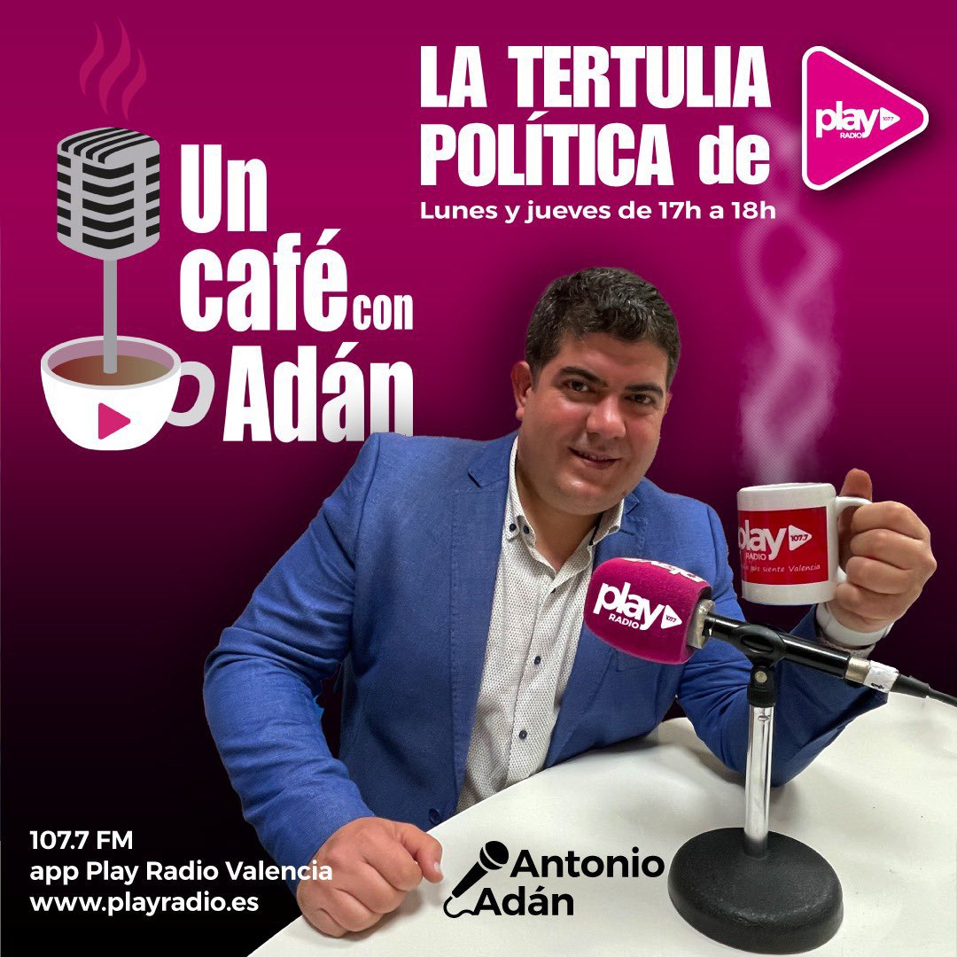 playradiovlc's tweet photo. 17h ☕️ UN CAFÉ CON ADÁN| 

✅ La tertulia política de Play Radio 

▶️ @antonioadanpla1 @tamaritchema @amparosale @mblascofos y Javier Almela 

@uncafeconadan #LaRadioQueSienteValencia https://t.co/r0ZgsjZCSt