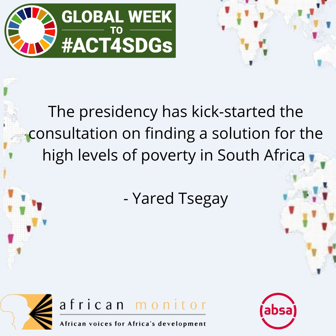 AfricanMonitor's tweet photo. The @PresidencyZA has kick started the consultation process on finding the best solution to dealing with the high levels of poverty in #SouthAfrica
 #Act4SDGs #UNGA #TurnItAround #Generation17 https://t.co/P3kyCruILW