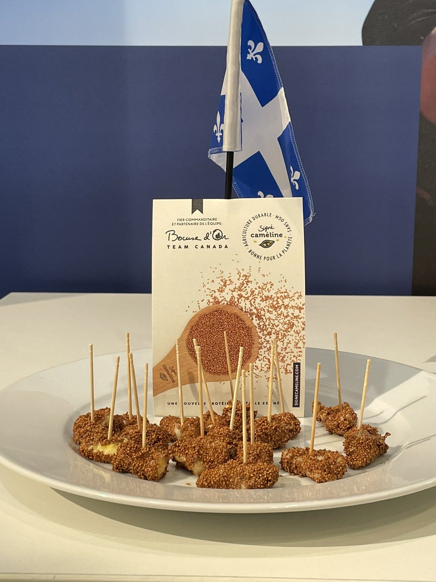 Sleneindre's tweet photo. L’équipe de Canadian Food Wholesaler basée en 🇫🇷 a conçu au #SirhaLyon les bouchées de cheddar à poutine du Québec de la Fromagerie Saint-Guillaume enrobées dans les graines de caméline de Signé_caméline, partenaire de l’équipe canadienne du Bocuse d’or. Fromage et Oméga-3! https://t.co/tmcooq5GZi