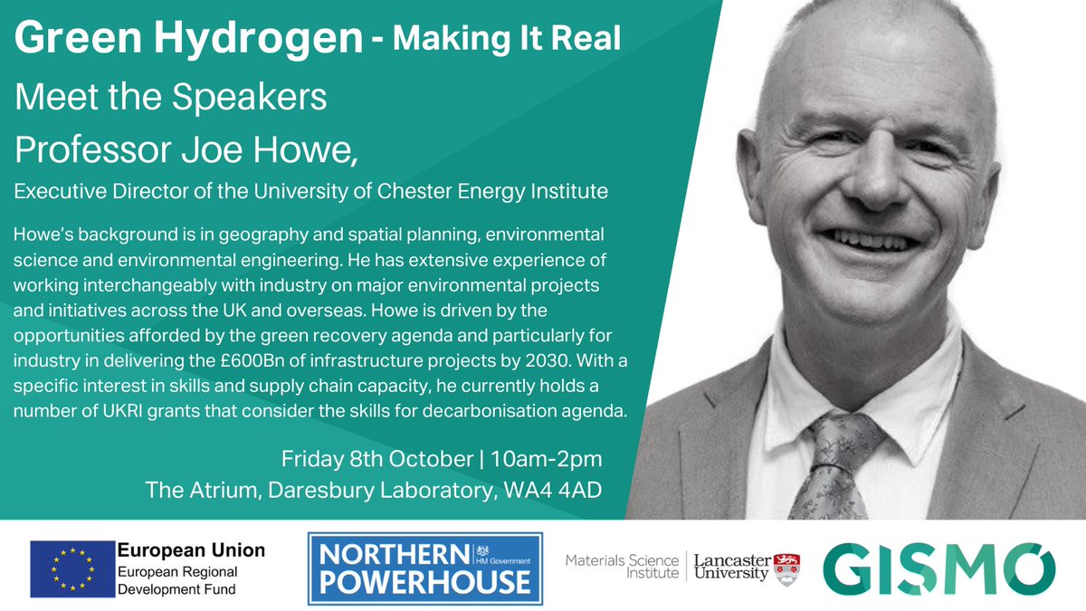 Meet our fantastic speakers for the upcoming event, Green Hydrogen - Making It Real. <a href="/uochester/">University of Chester</a>'s Professor Joe Howe will be giving an update on hydrogen projects already underway locally &amp; their value to the local economy. Register here ▶️ bit.ly/3hSEEDl