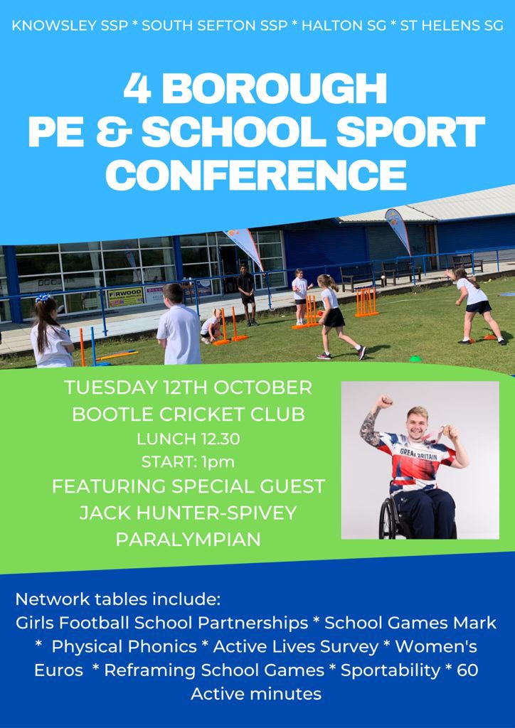 St Helens School Sport (@sthelenssg) on Twitter photo 🚨 4 Borough PE & School Sport Conference 🚨
Alongside <a href="/Halton_SG/">Halton School Games</a> <a href="/KnowsleySSP/">KnowsleySSP</a> & <a href="/southseftonssp/">South Sefton SSP</a> we are looking forward to delivering our first in-person PE & School Sport Conference for almost two years!
To book your place, get in touch! 🚨 4 Borough PE & School Sport Conference 🚨
Alongside <a href="/Halton_SG/">Halton School Games</a> <a href="/KnowsleySSP/">KnowsleySSP</a> & <a href="/southseftonssp/">South Sefton SSP</a> we are looking forward to delivering our first in-person PE & School Sport Conference for almost two years!
To book your place, get in touch!