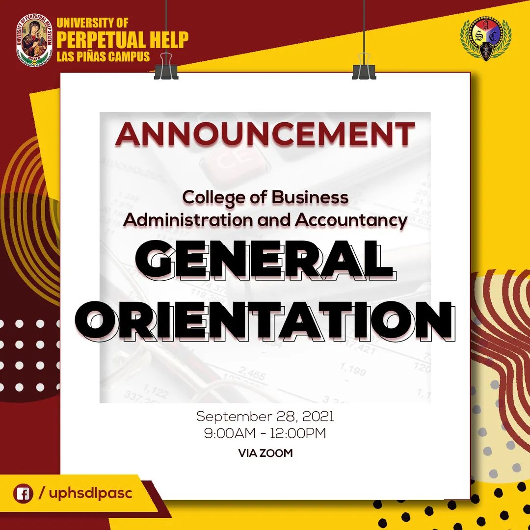 uphsdlpasc's tweet photo. 𝐀𝐍𝐍𝐎𝐔𝐍𝐂𝐄𝐌𝐄𝐍𝐓!

WHAT: CBAA General Orientation 2021
WHEN: September 28, 2021 (Tuesday)
TIME: 9:00 AM - 12:00 PM https://t.co/FKzJ1Q8wpW