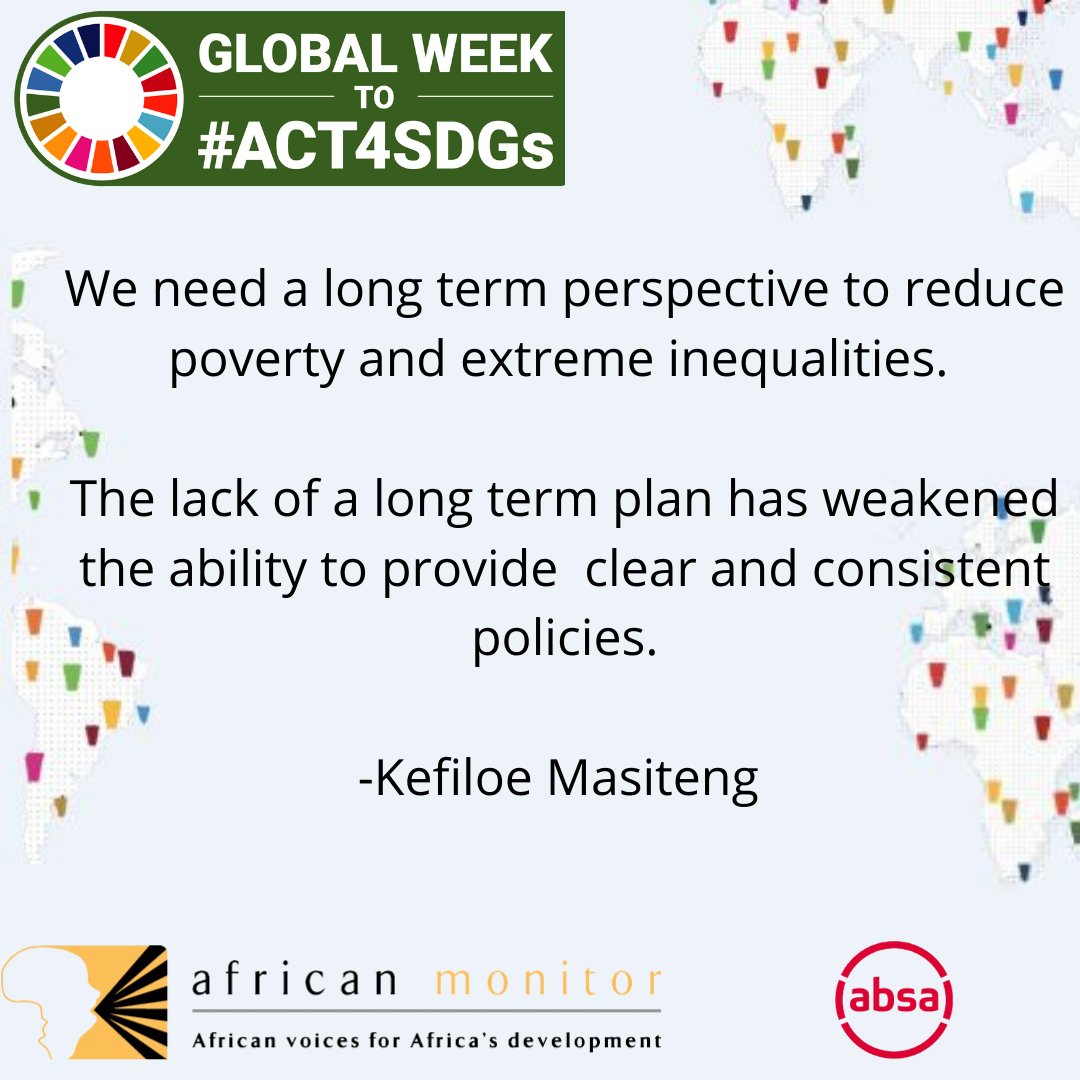 AfricanMonitor's tweet photo. A long term perspective to reduce poverty and extreme inequalities.  @KefiloeMasiten3 #Act4SDGs #UNGA #TurnItAround #Generation17 https://t.co/QUF3H6XT4S