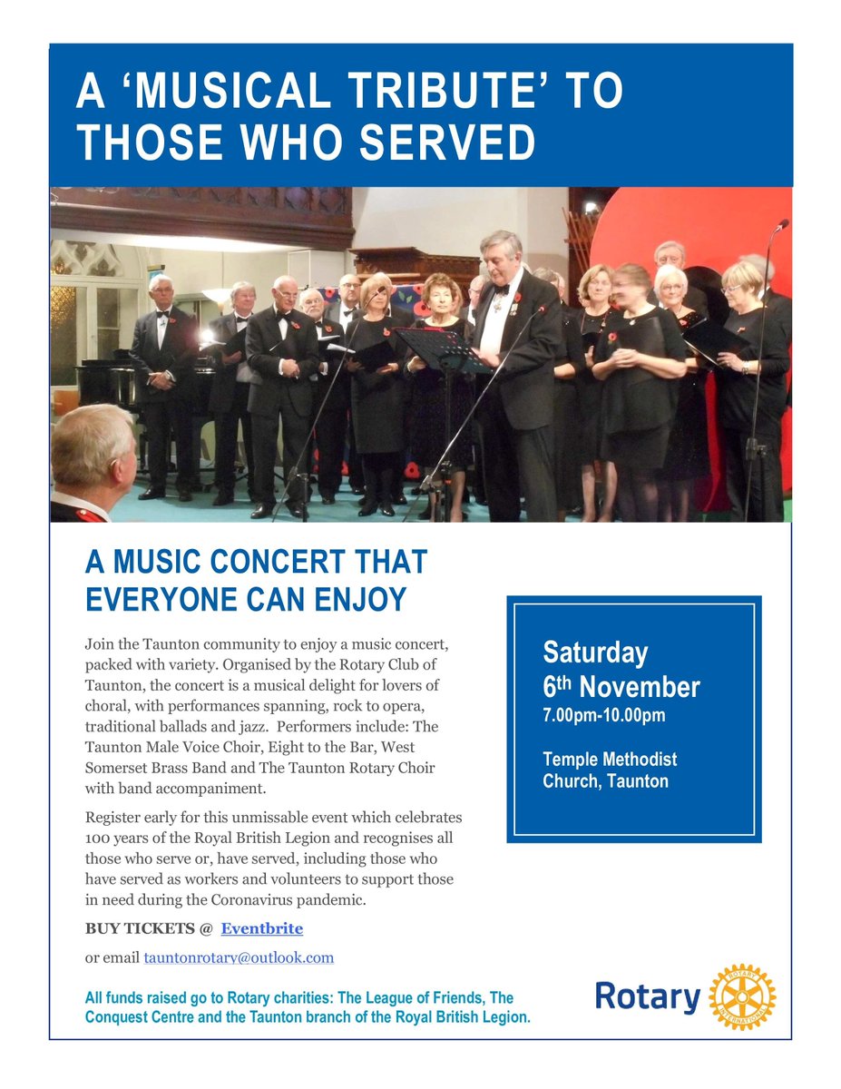 TauntonHub's tweet image. eventbrite.co.uk/e/a-musical-tr… Musical Tribute and choral concert. 6th November 7pm. All funds raised go to charity. Tickets £12.50