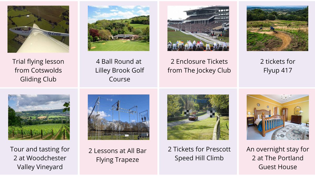 Thank you: <a href="/CotswoldGliding/">Cotswold Gliding</a> <a href="/ClubLilley/">LilleyBrookGolfClub</a> <a href="/TheJockeyClub/">The Jockey Club</a> <a href="/WoodchesterVV/">Woodchester Valley</a> <a href="/PrescottHClimb/">Prescott Hill Climb</a> <a href="/Flyupdownhill/">FlyUp MTB</a> <a href="/portlandchelt/">The Portland Guest House</a> #Allbarsflyingtrapezeclub  who have supported Owen (@Woodleys_WPN) with his fundraising on Friday at <a href="/Thebayshill/">The Bayshill</a> a night full of music comedy &amp; this  raffle.