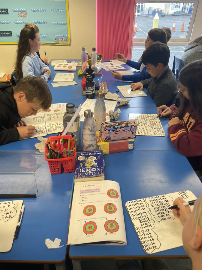 Mrs_T_101's tweet photo. Lots of discussion during Maths this morning. Dartboards and darts “if you miss 3 times, is zero a score?” Clearly they’ve seen Mrs T play darts 🤣 #MathsWeekScot #RichDiscussion #ApexMaths #DartsExperts 🎯 https://t.co/vYW5R2kjp6