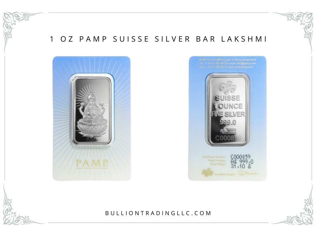 Lakshmi 1 oz PAMP Suisse Silver Bar in Assay .999 Fine 