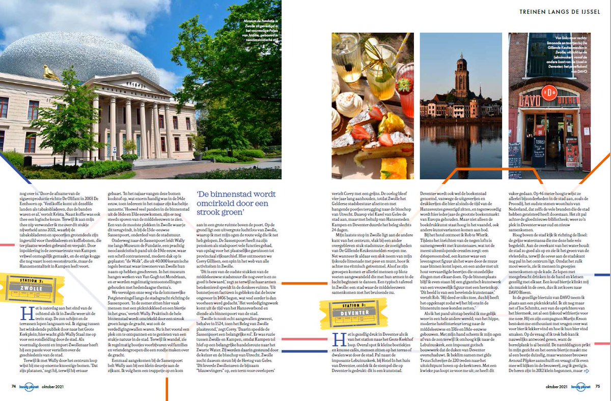 MarketingOost's tweet photo. Een stedentrip langs verschillende Hanzesteden paste goed bij hoofdredacteur Tjitske van het magazine Lonely Planet. Met de trein bezocht ze #Kampen #Zwolle #Deventer en #Zutphen. In 10 pagina’s vertelt Tjitske haar verhaal en haar eigen reistips. https://t.co/YZt10jnBjC