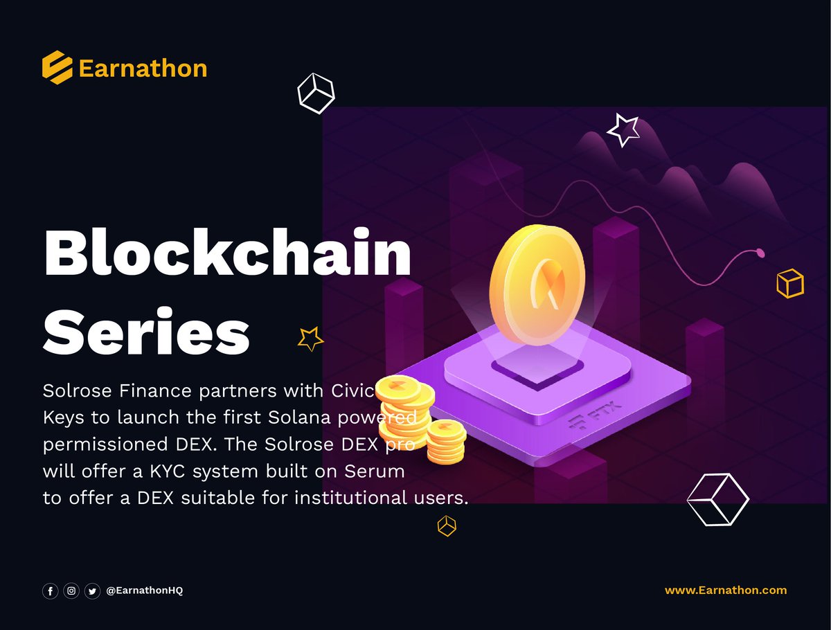 EarnathonHQ's tweet photo. solrose finance partners with civic keys to launch the first @solana powered permissioned DEX.
The solrose DEX pro will offer a KYC system built on serum to offer a DEX suitable for institutional users
#Solana #dexlab #CryptocurrencyNews #solrose #DeFi #blockchain https://t.co/UguqijdBqo