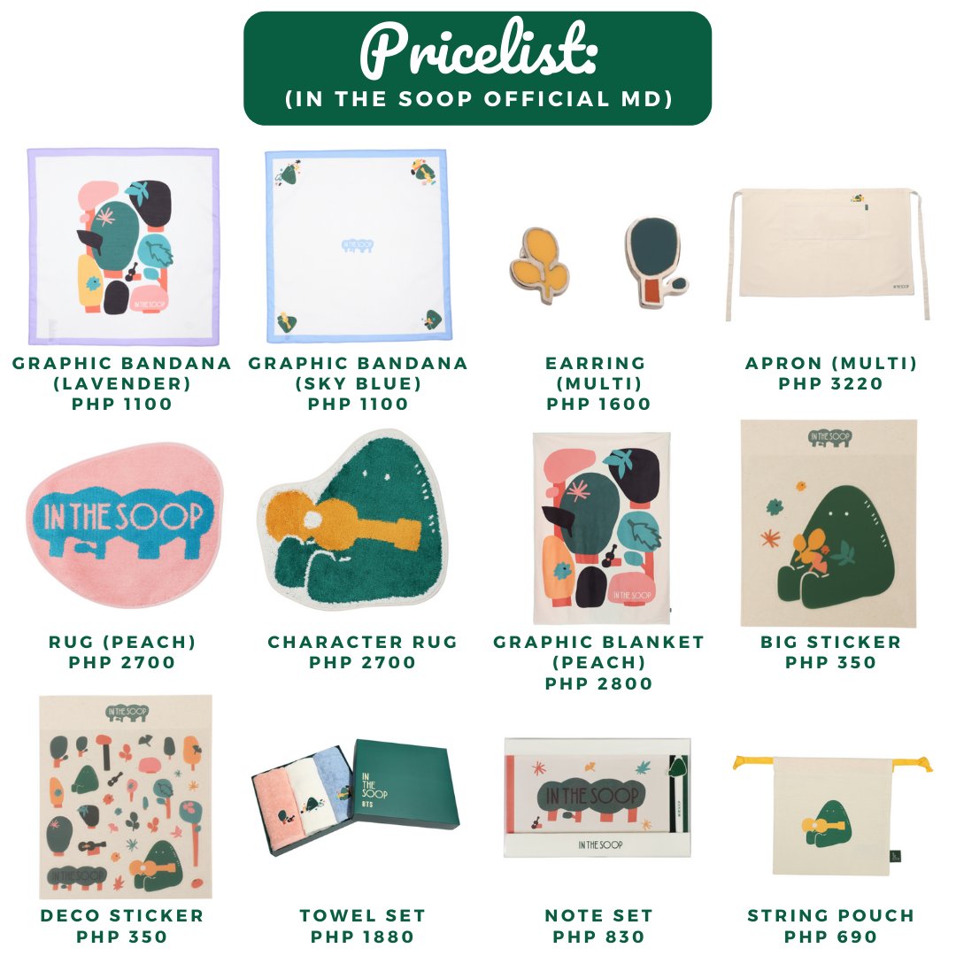 modu_shoppe's tweet photo. PRE-ORDER | #BTS IN THE SOOP: S2 OFFICIAL MERCH 🌳💚
♡ Pricelist: Check photos below
♡ Terms: 50% DP; Balance after 30 days
♡ Can order until sold out
♡ ETA in PH: 3-4 weeks upon ship out from Korea
💌 Send us a DM for inquiries! 🤗
#ModuShoppePHGo https://t.co/bLp8hQ1JUF