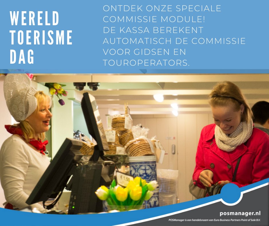 POSManager's tweet photo. Vandaag is het #wereldtoerismedag. Wist u dat ons PurePOS kassasysteem een commissie module heeft? Hiermee berekent u eenvoudig de commissie voor gidsen of touroperators. Waarom moeilijk doen als het ook makkelijk kan? #kassa #tourismday #toerisme #automatiseren #commissie https://t.co/jJORnRFzaB