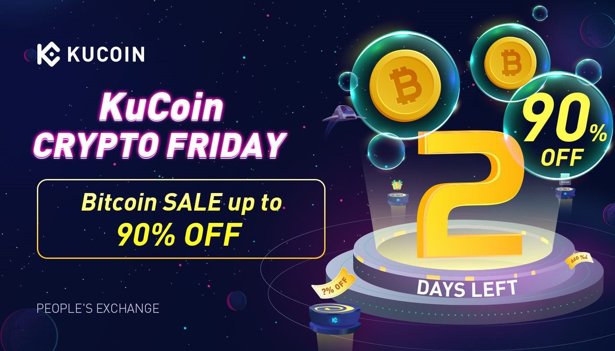 #Bitcoin SALE up to 90% OFF 😱

Coming in 2⃣ days at #KuCoinCryptoFriday!

More info ➡️ kucoin.com/news/en-kucoin…

✅ Follow <a href="/kucoincom/">KuCoin</a>
✅ Retweet this post with the hashtag #KuCoinCryptoFriday
✅ We will select 10 winners on Sep 28 to get 20 $USDT each