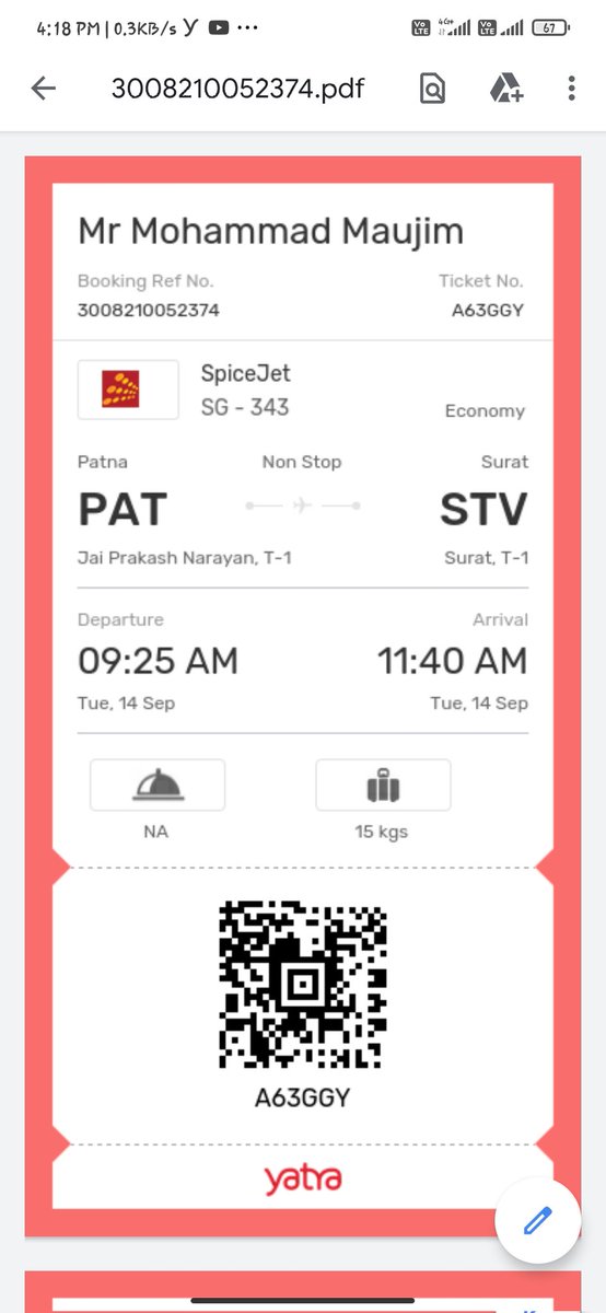 RealHaiderAli's tweet photo. @YatraOfficial @flyspicejet 
1st ticket https://t.co/Cbl04aiEBP