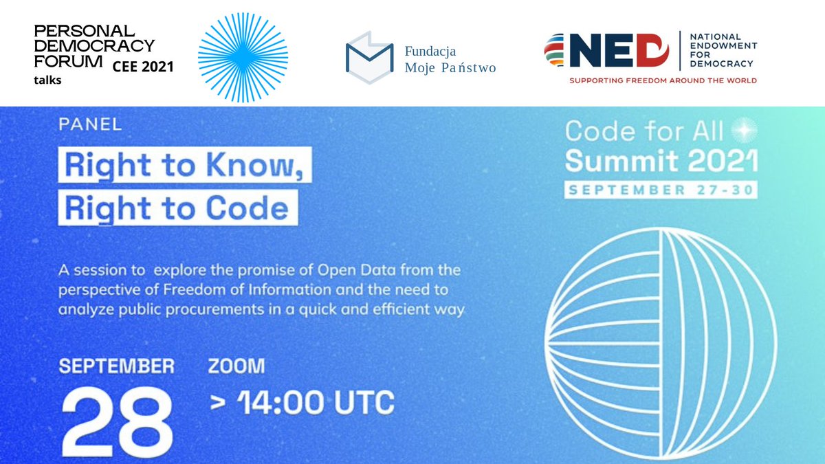 It's tomorrow! 👉 Register bit.ly/3EgsH49 and join Karolis Granickas , Adriana Homolova and Veronika Borysenko on Tuesday, 28th September at 4 pm CET. It's a free event during Code for All's 2021 Summit , this panel is brought to us by <a href="/epforgpl/">Fundacja ePaństwo</a> and <a href="/CodeforAll/">Code for All</a>.