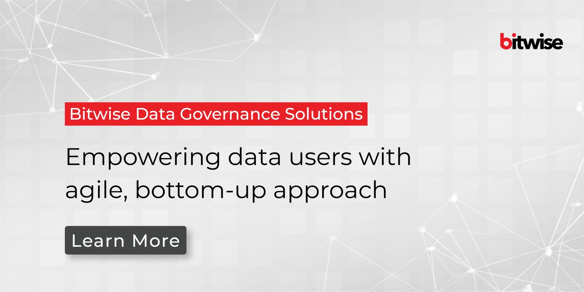 Bitwise_Updates's tweet photo. See how Bitwise Data Governance Solution can help organizations take democratized, #agile, and iterative approaches that are relevant to changing business demands to yield the best outcomes and empower #data users for sustained #valuegeneration. https://t.co/2LIO3pKuBY https://t.co/jvtyAJzyg2
