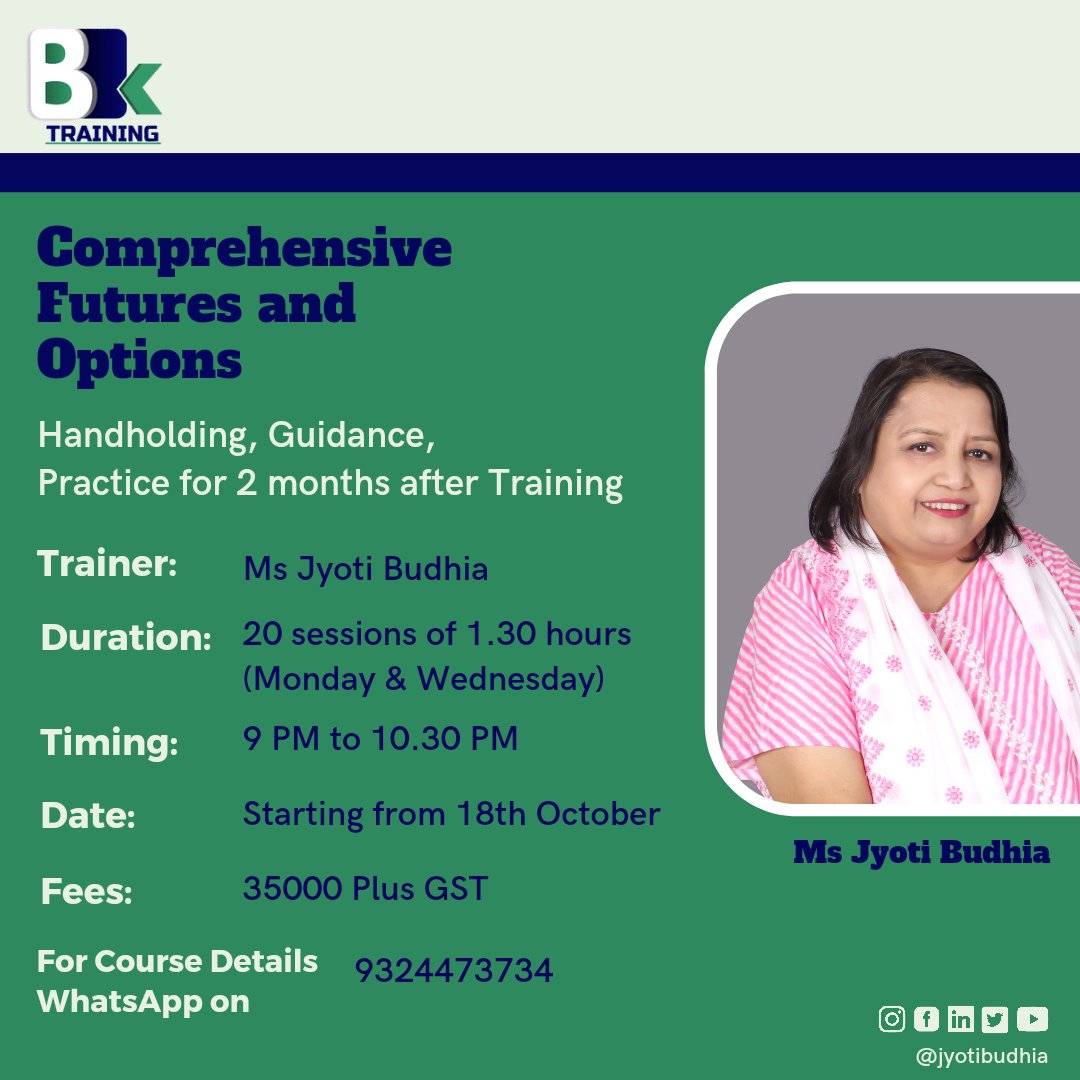 jyotibudhia's tweet photo. Learn about Comprehensive Futures and Options from the best instructor (Technical Analysis & Options Trainer).
For Course Details WhatsApp on 9324473734
#bktraining #indianstockmarket #technicalanalysis #indiansharemarkets #stockmarketexperts #tradingexperts #futuretrading https://t.co/vikyctAyX9