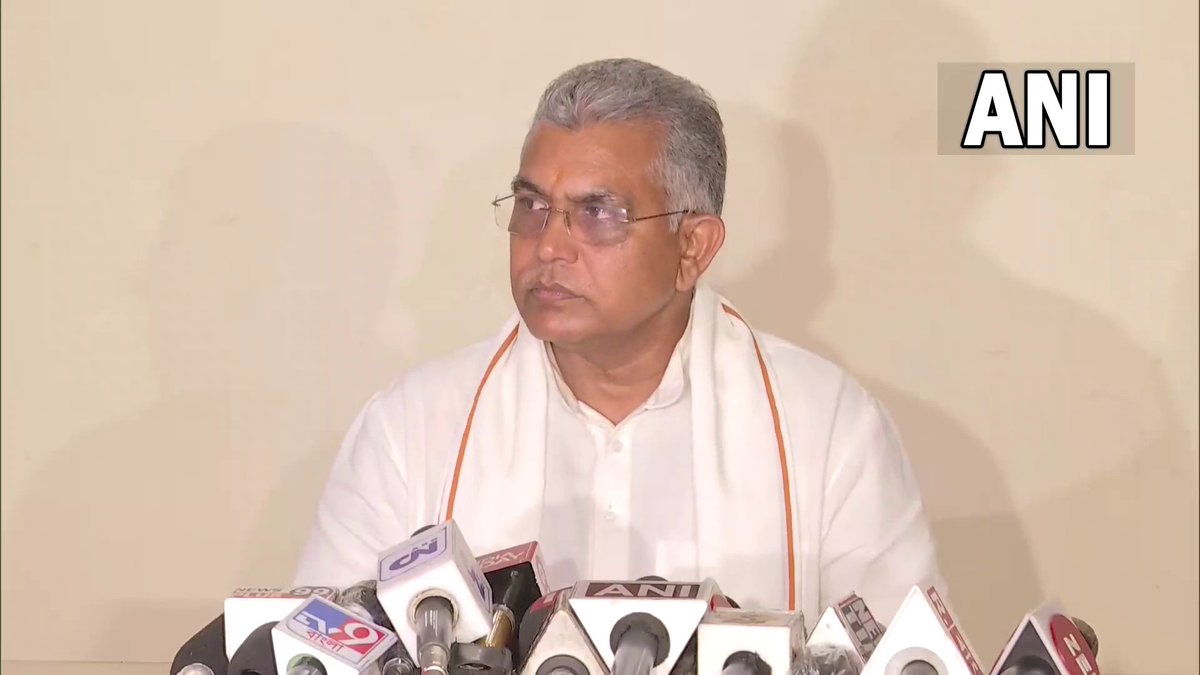 ANI's tweet photo. While I was campaigning in Bhabanipur today, TMC workers hurled abuses at me. I was meeting some people at a vaccination centre when some people suddenly surrounded me &amp; started jostling. One of our workers was badly beaten: BJP national vice president Dilip Ghosh (1/3) https://t.co/VrWRefSY92
