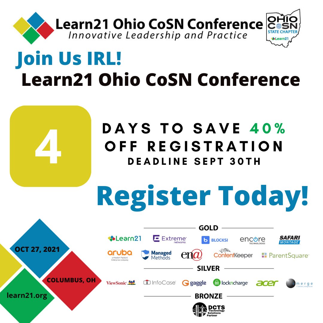 WilliamDFritz's tweet photo. Don't miss the Ohio EdTech Leadership event this Fall!  Learn21 Ohio CoSN Conference - Register Today for early bird rates. @L21OhioCoSN @Learn21Team @CosnOhio Registration: https://t.co/MWtRDyqEWs https://t.co/hm1QKage8U