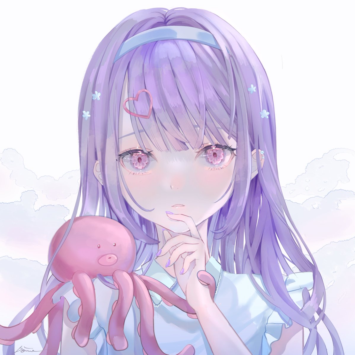 1girl purple hair hair ornament octopus looking at viewer long hair heart  illustration images