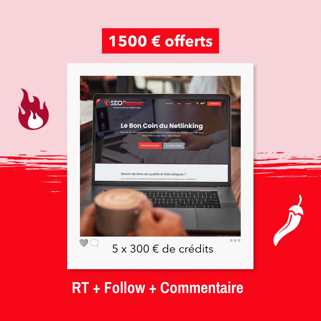 maximilien912's tweet image. Pour fêter le lancement de @SEO_Pepper j'organise un concours avec 1 500 € de crédits à dépenser sur la plateforme 🥳

Pour participer : 
• RT
• Follow @maximilien912 
• Commente la/les thématiques qui t'intéressent

🗳️ TAS le 3/10/21
🎁 5 lots de 300€ seront distribués