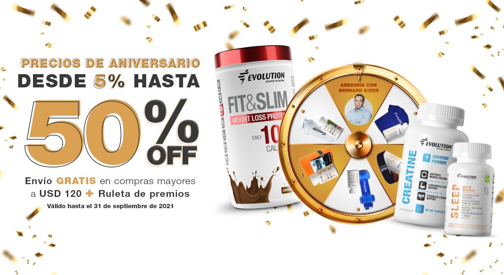 Estamos de cumple 🥳 y no hay mejor forma de celebrar 16 años de evolución que con DESCUENTOS 🛒.

Ingresa a evolutionadvance.com y aprovecha las ofertas + Envíos GRATIS para compras mayores a USD 120 + Ruleta de premios con muchas sorpresas 🥰