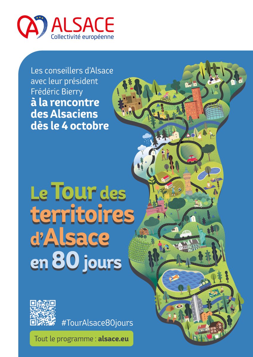 F_Bierry's tweet photo. 🔴📢[#TourAlsace80jours] J-7 ! Voici l'affiche de notre Tour d'#Alsace : départ dans 1 semaine, à votre rencontre, à votre écoute. Départ de #Lucelle, 34 habitants, + petite commune d'#Alsace. Arrivée mi-décembre à #Strasbourg, au cœur de l'Europe. #CollectivitéEuropéenneAlsace https://t.co/Ye20j8v3iX