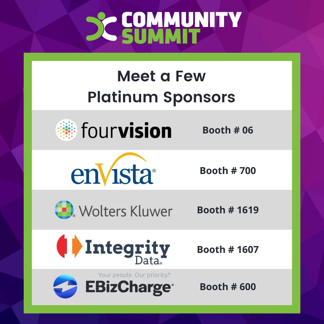 D365Communities's tweet photo. Shoutout to this group of #MySummitNA Platinum Sponsors! Check out their booth numbers and plan your Expo Hall visit.
@SyvantisTech | @DynawayDotCom | @TiguniaLLC | @AccountingWare | @LanhamAssoc | #FourVision | @enVistaCommerce | @EBizCharge | @Wolters_Kluwer | @IntegrityData https://t.co/QHK49MPUsY