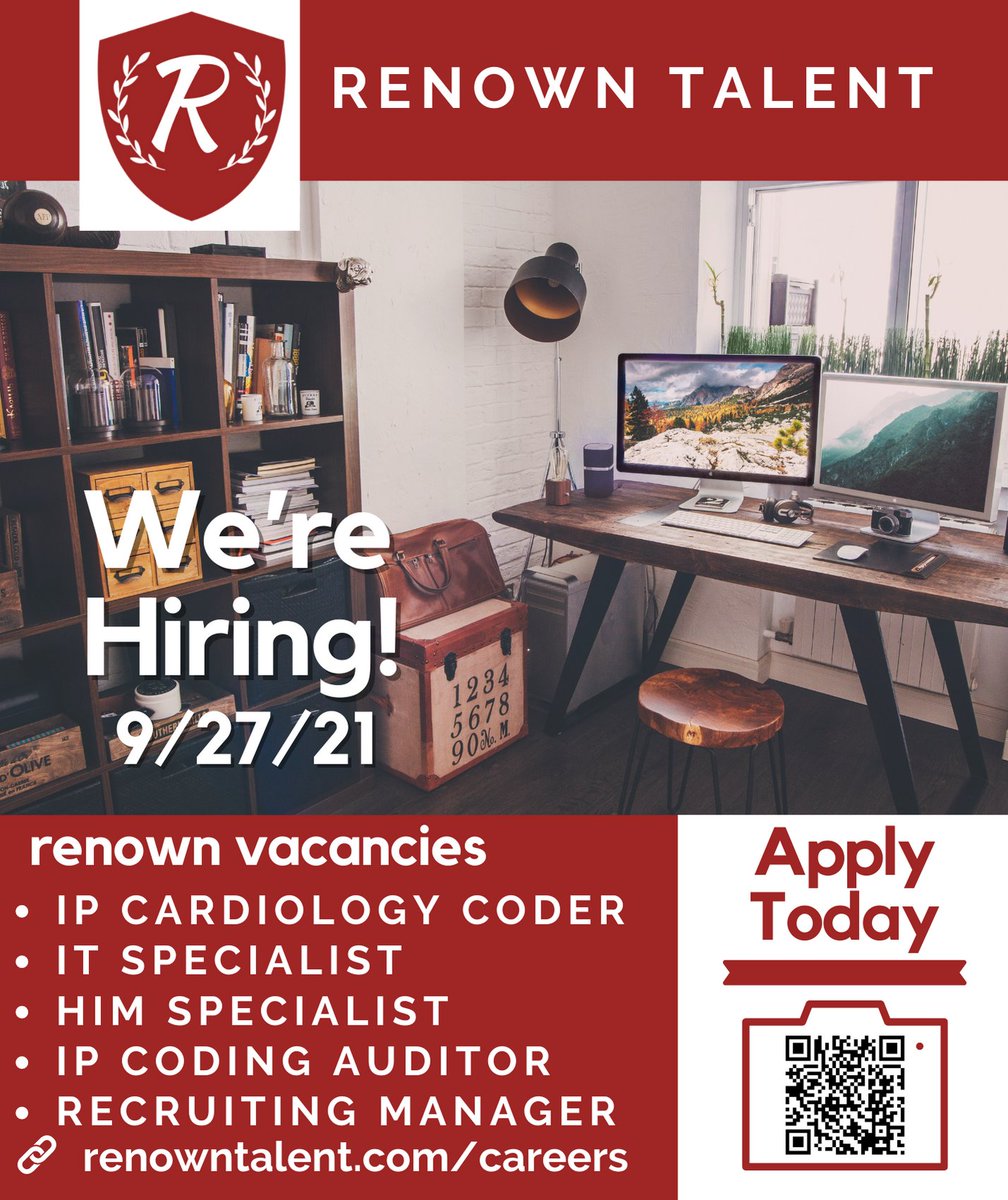 renownceo's tweet photo. ❗ Renown Career Openings – 9/27/21 ❗
We are hiring experienced professionals:
https://t.co/Mq2UJwEmmq
#jobs #hiring #careers #ahima #aapc #medicalcoding #medicalcoder #inpatient #inpatientcoder #ipcoder #auditor #staffing #recruiter #recruitment #tampa #florida #agency https://t.co/zV9TJMcsA8