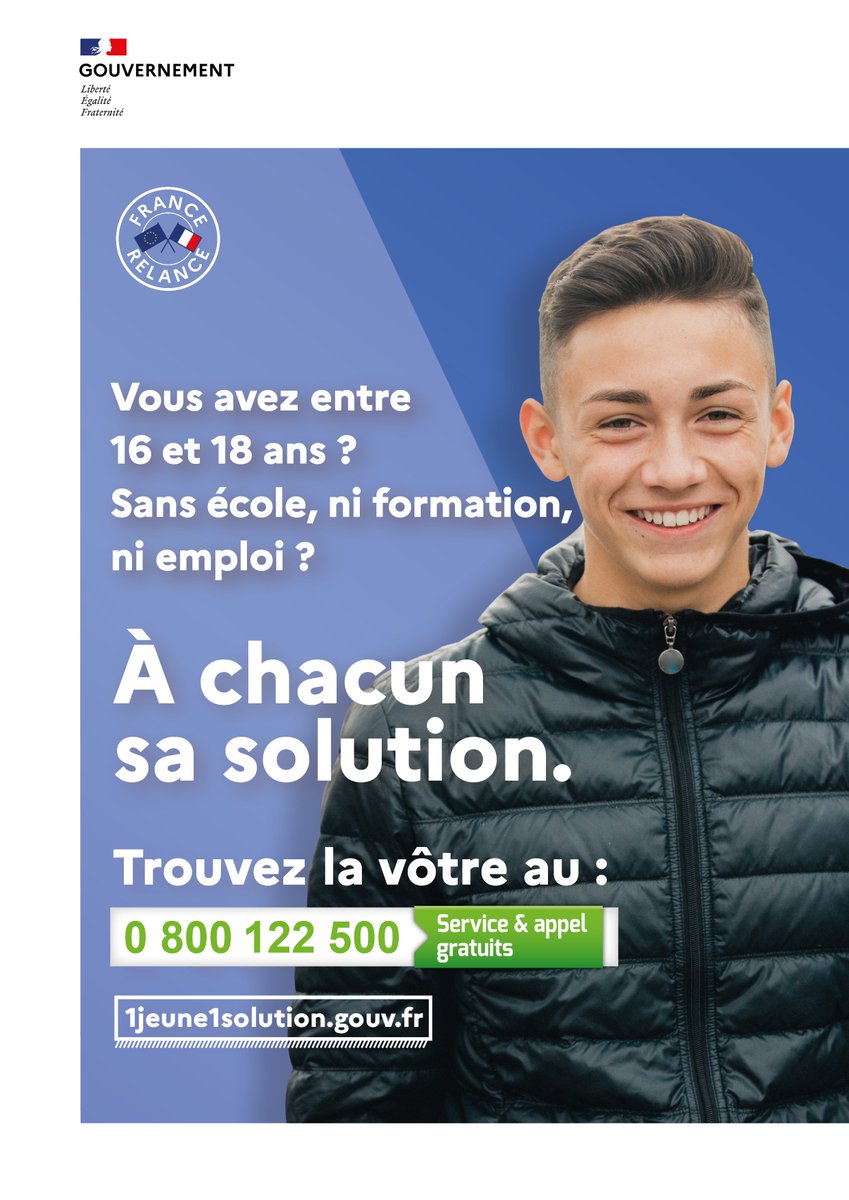 A #LaRéunion, 2 500 jeunes environ sortent système de formation à 16 ans. 
Vous avez entre 16 et 18 ans ❓
Sans école, ni formation, ni emploi❓
☎️ A chacun sa solution, trouvez la votre: appelez le 0 800 122 500
#FranceRelance
#1jeune1solution
👉 bit.ly/3m5E1HU