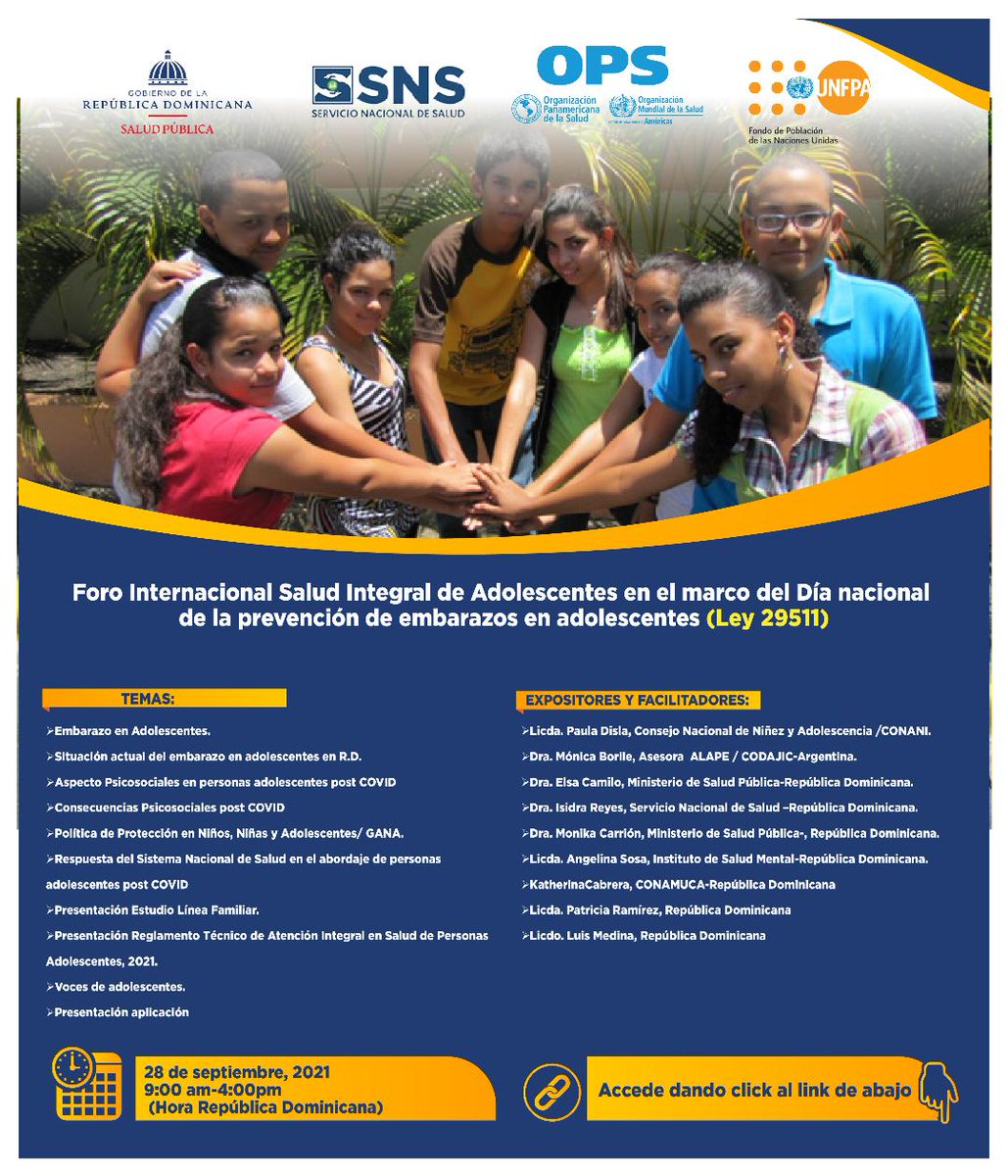 SNSRDO's tweet photo. Únete al Foro Internacional Salud Integral de Adolescentes, en el marco del Día Nacional de Prevención del Embarazo en Adolescentes, a través de:
https://t.co/D8No6OnALp
Meeting ID: 836 7214 2893
Passcode: 191722
#DíaPrevenciónEmbarazoAdolescentes
#PLANEAPP
#ElEmbarazoPuede https://t.co/o6klNsw6PD